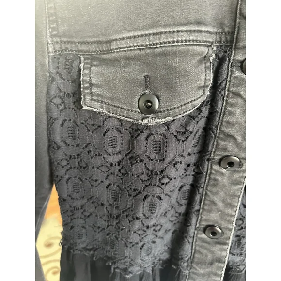 Free People Multi Textured Jacket Womens Size 2 Distressed Button Up GUC - Picture 6 of 16